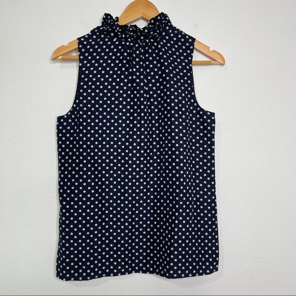 🔥3 for 30 J. Crew Naomi Top Sleeveless Ruffle Polka Dot Silk Blouse - Picture 7 of 8